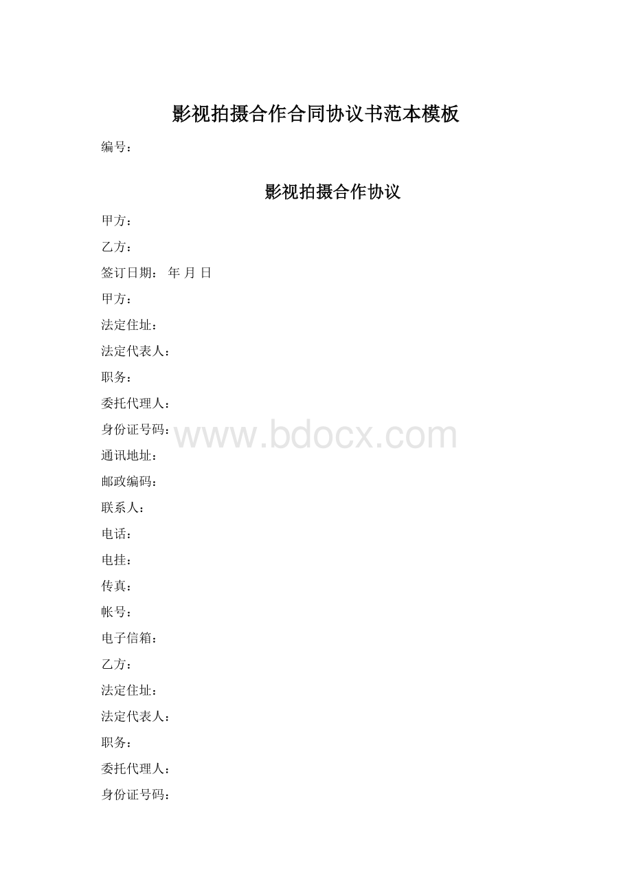 影视拍摄合作合同协议书范本模板Word文档格式.docx