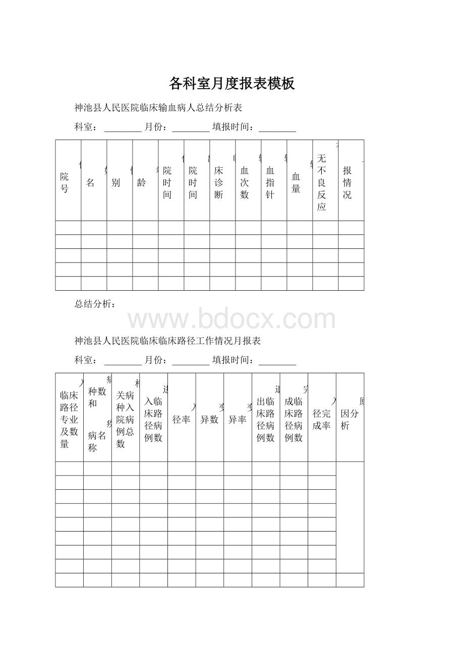 各科室月度报表模板.docx_第1页