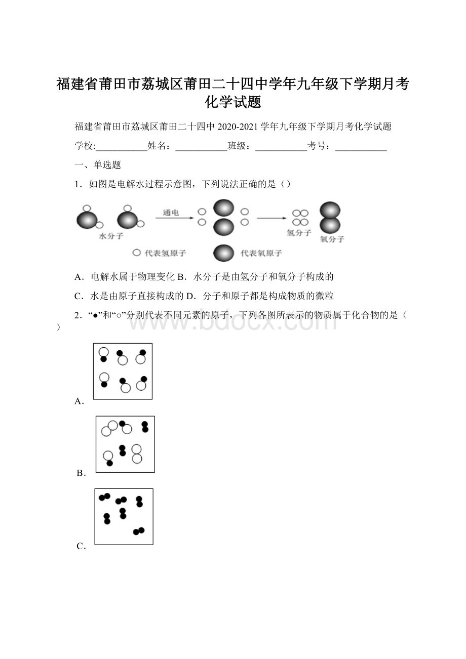 福建省莆田市荔城区莆田二十四中学年九年级下学期月考化学试题.docx_第1页