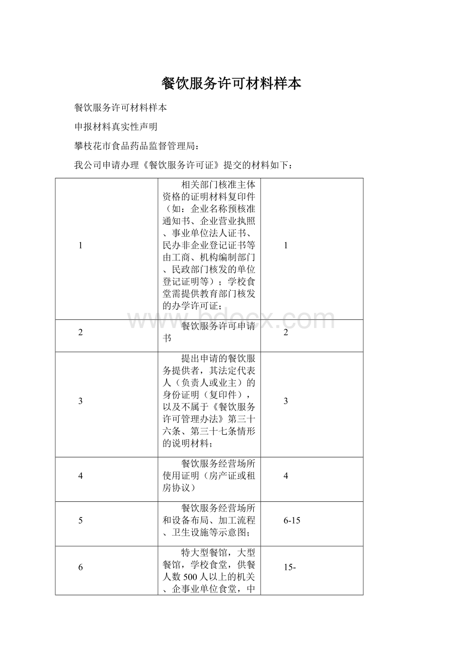 餐饮服务许可材料样本Word文档下载推荐.docx