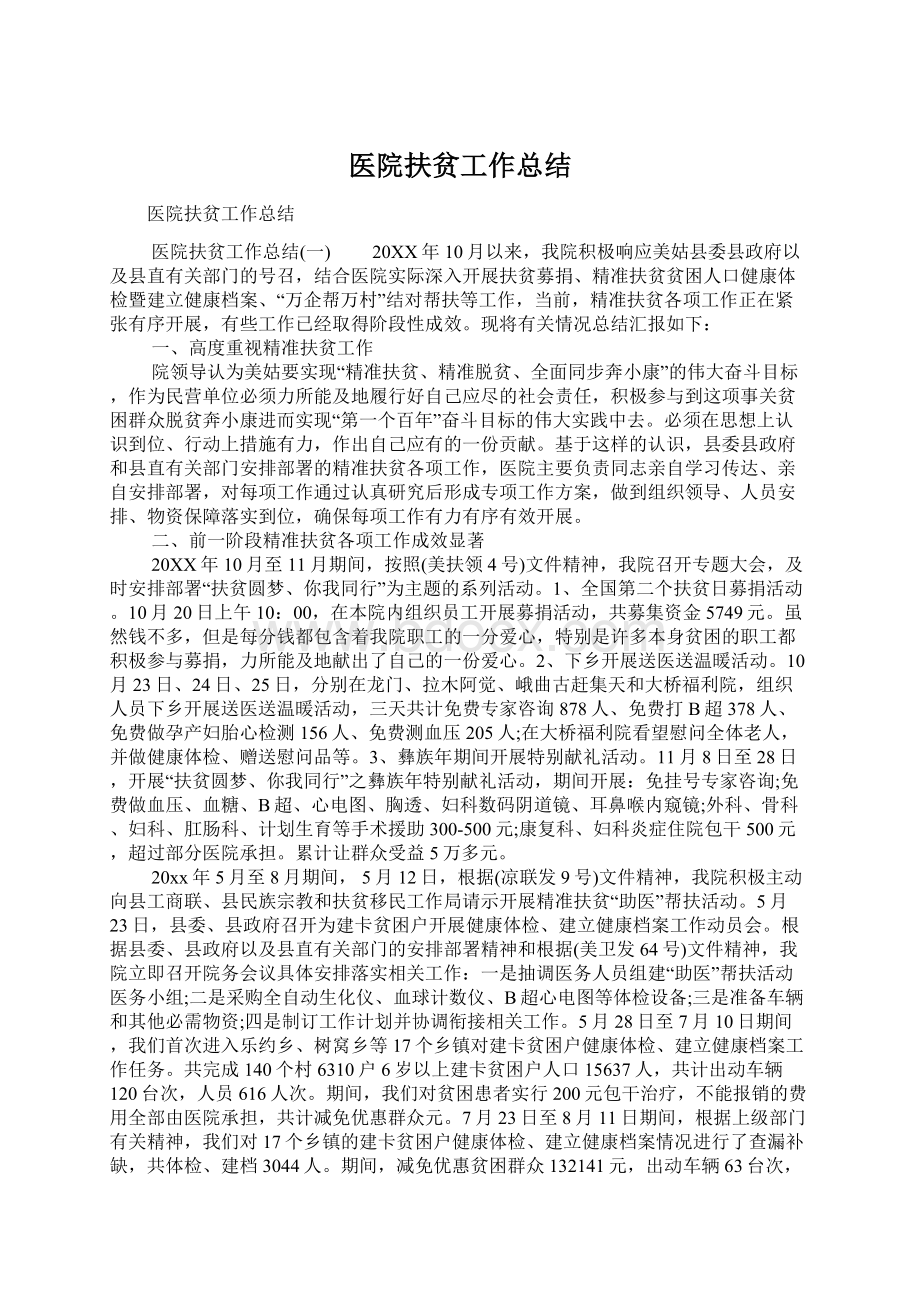 医院扶贫工作总结Word格式.docx