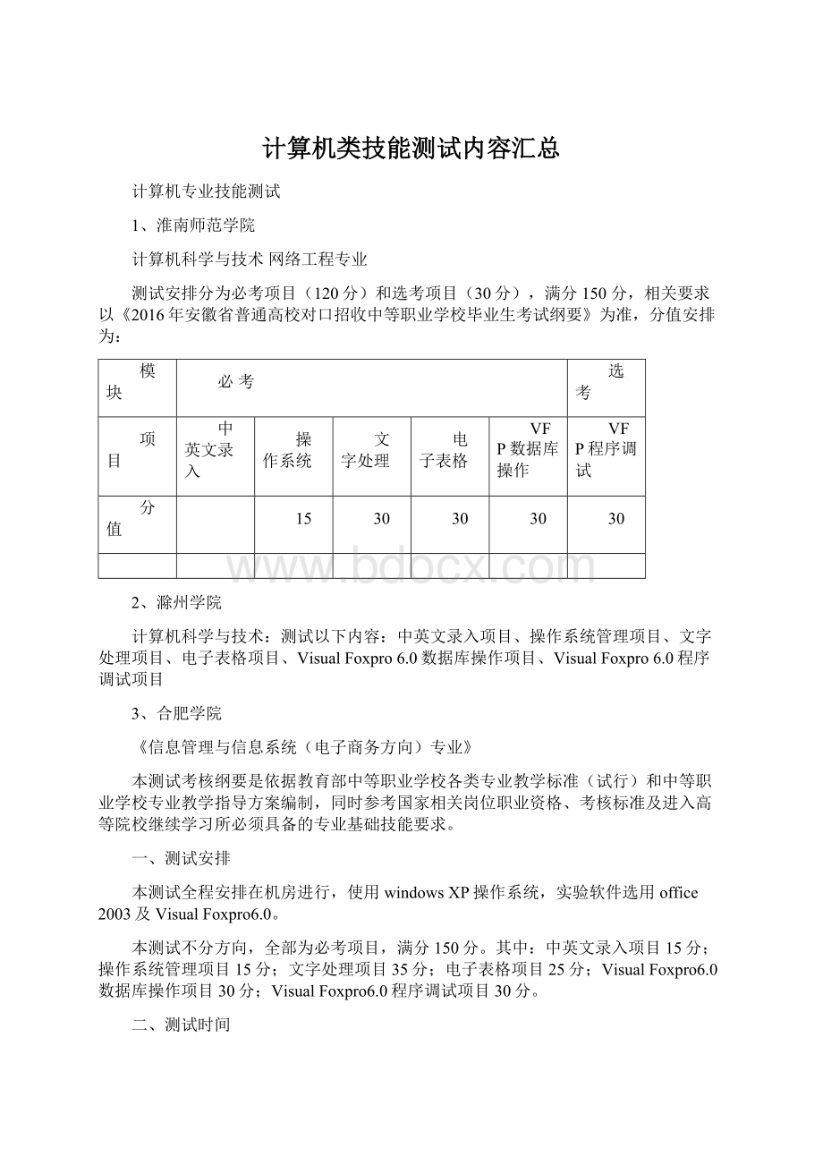 计算机类技能测试内容汇总文档格式.docx