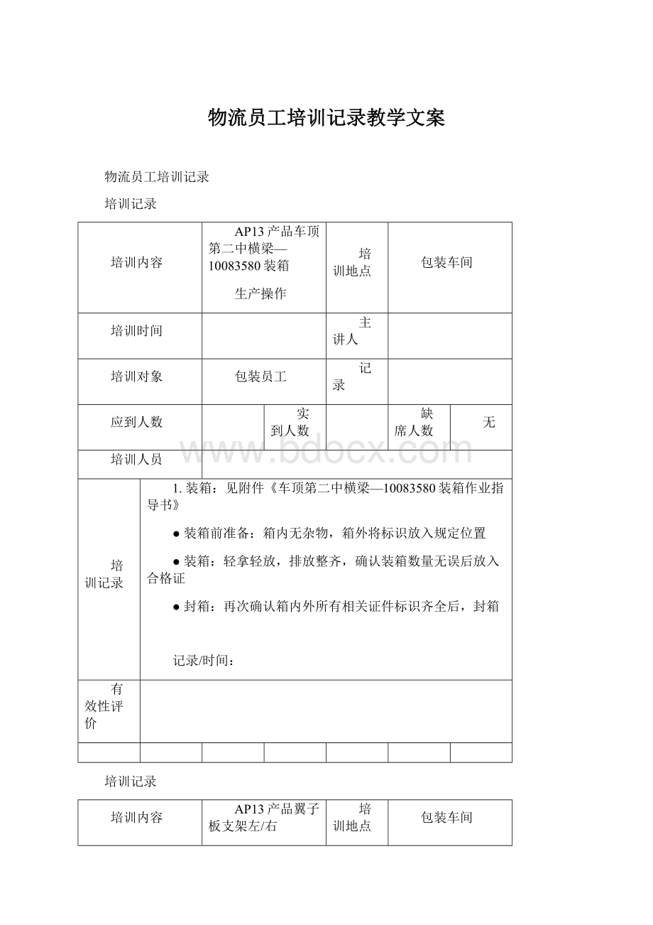 物流员工培训记录教学文案.docx_第1页