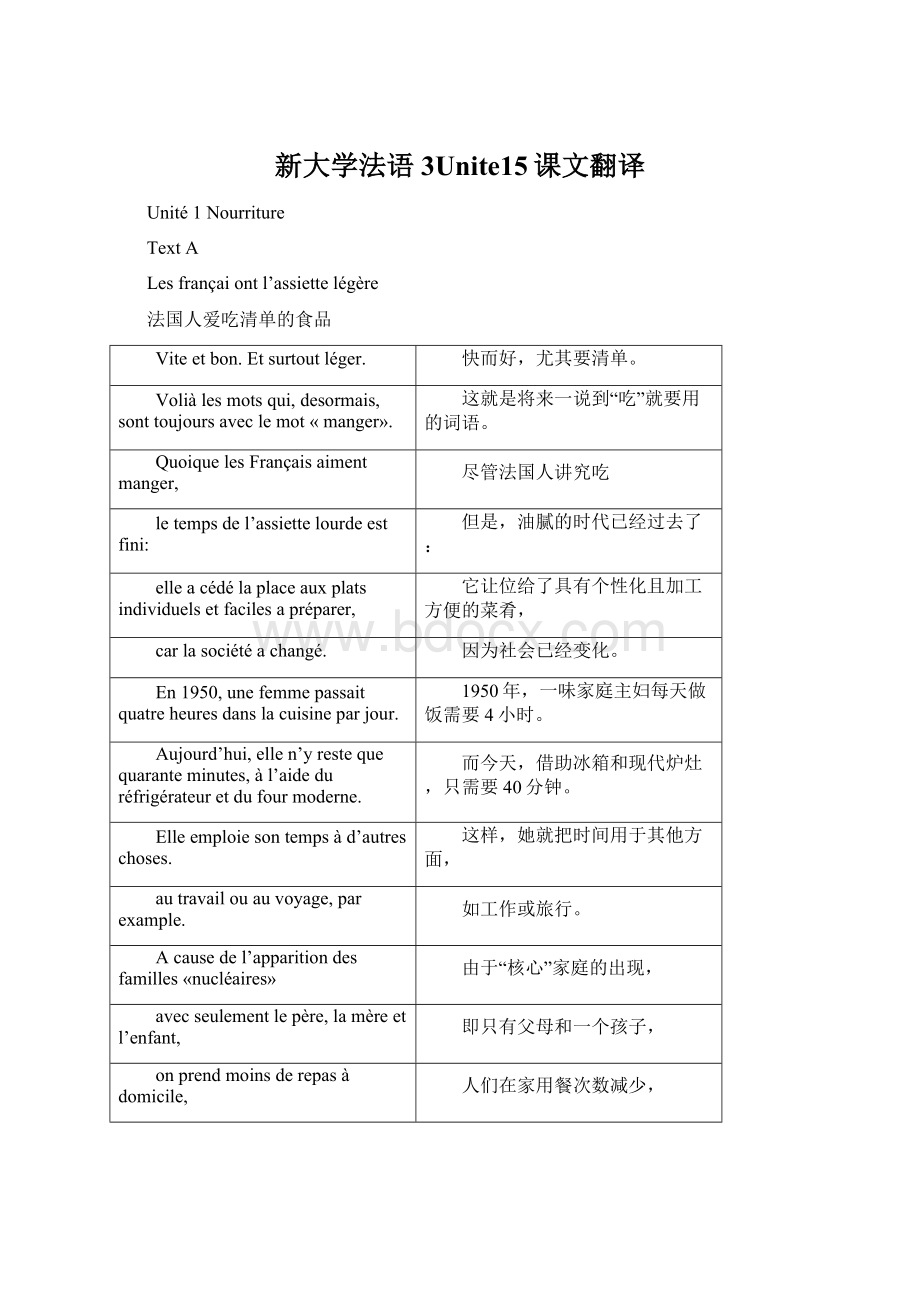 新大学法语3Unite15课文翻译.docx_第1页