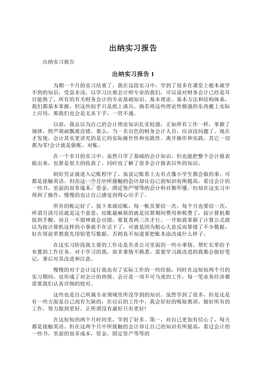 出纳实习报告Word下载.docx