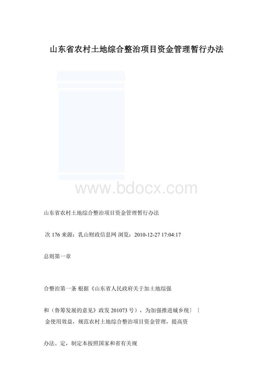 山东省农村土地综合整治项目资金管理暂行办法文档格式.docx