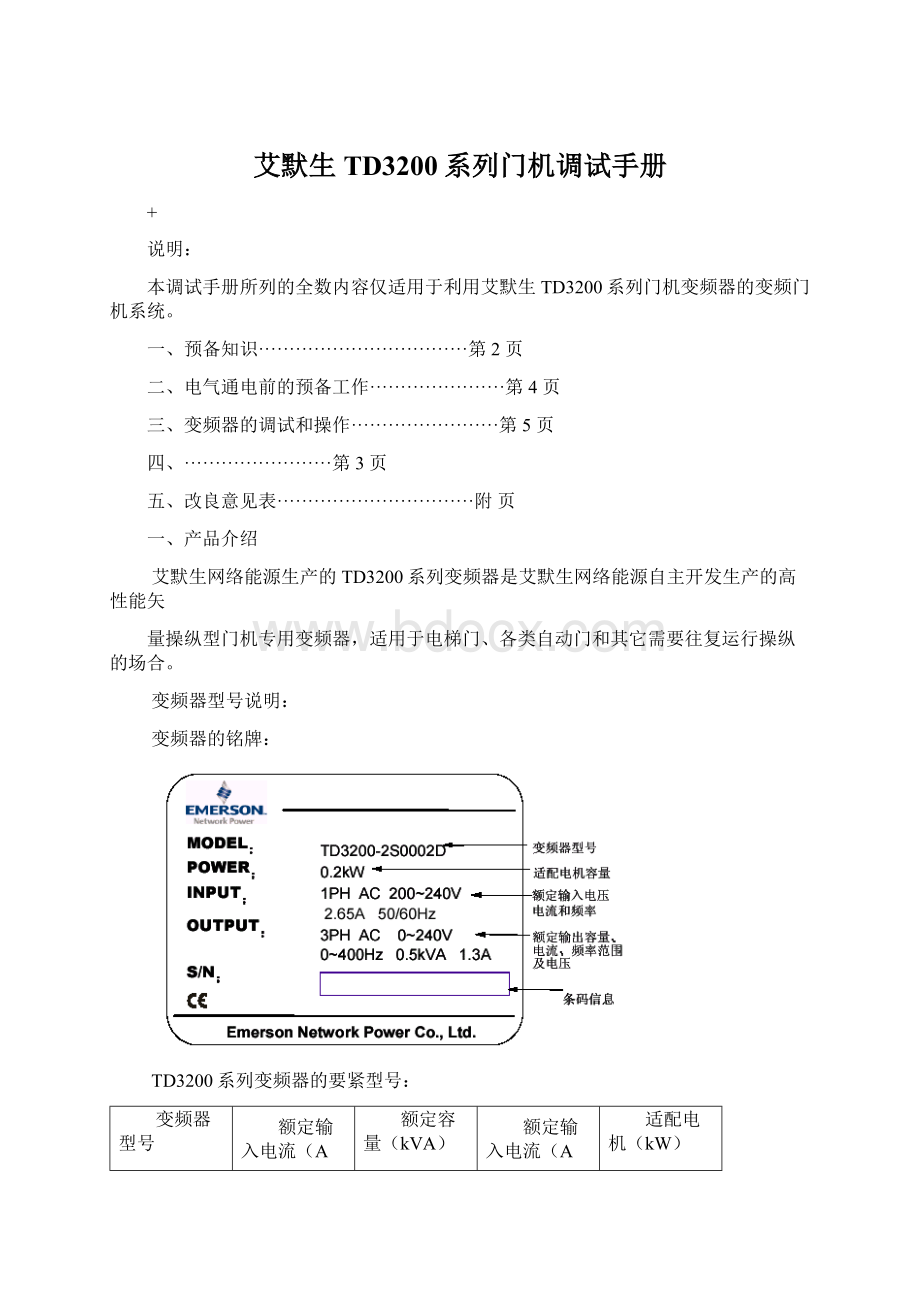 艾默生TD3200系列门机调试手册.docx