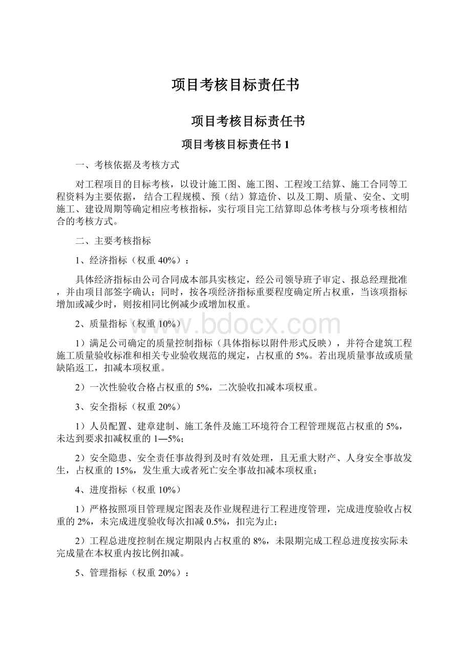 项目考核目标责任书.docx_第1页