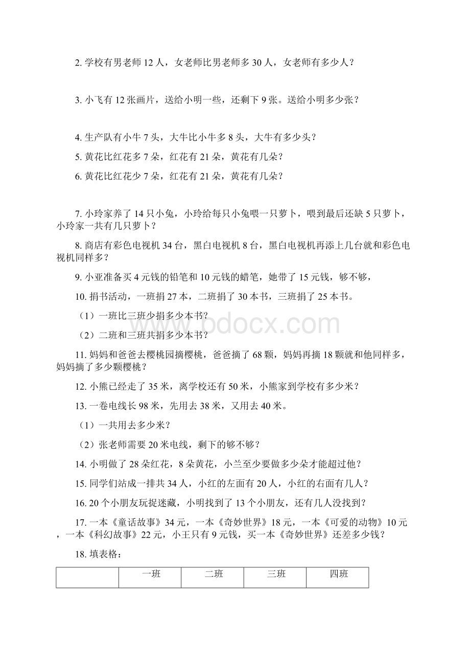 人教版小学一年级数学下册专项练习解决问题Word文件下载.docx_第2页