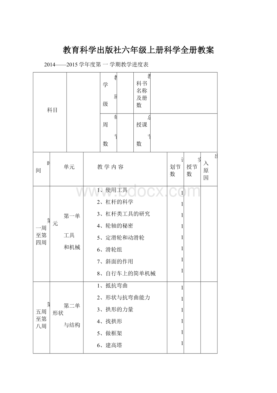 教育科学出版社六年级上册科学全册教案.docx_第1页