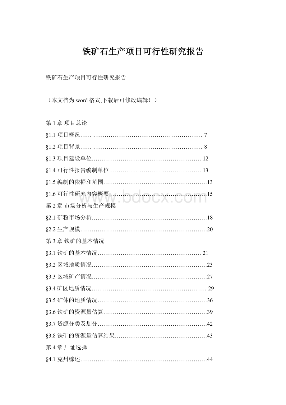 铁矿石生产项目可行性研究报告文档格式.docx