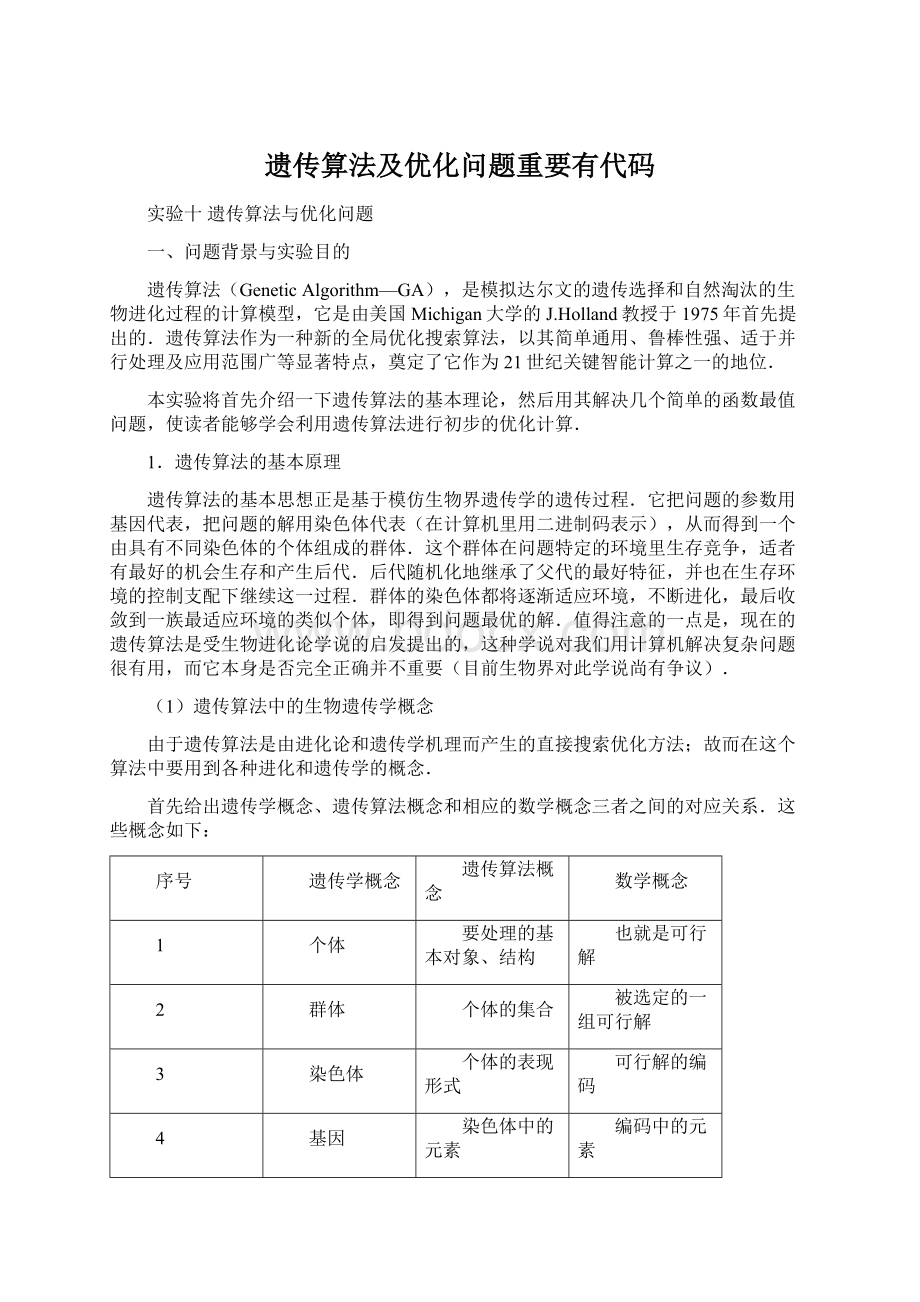 遗传算法及优化问题重要有代码Word文档下载推荐.docx