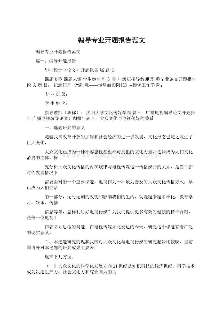 编导专业开题报告范文文档格式.docx