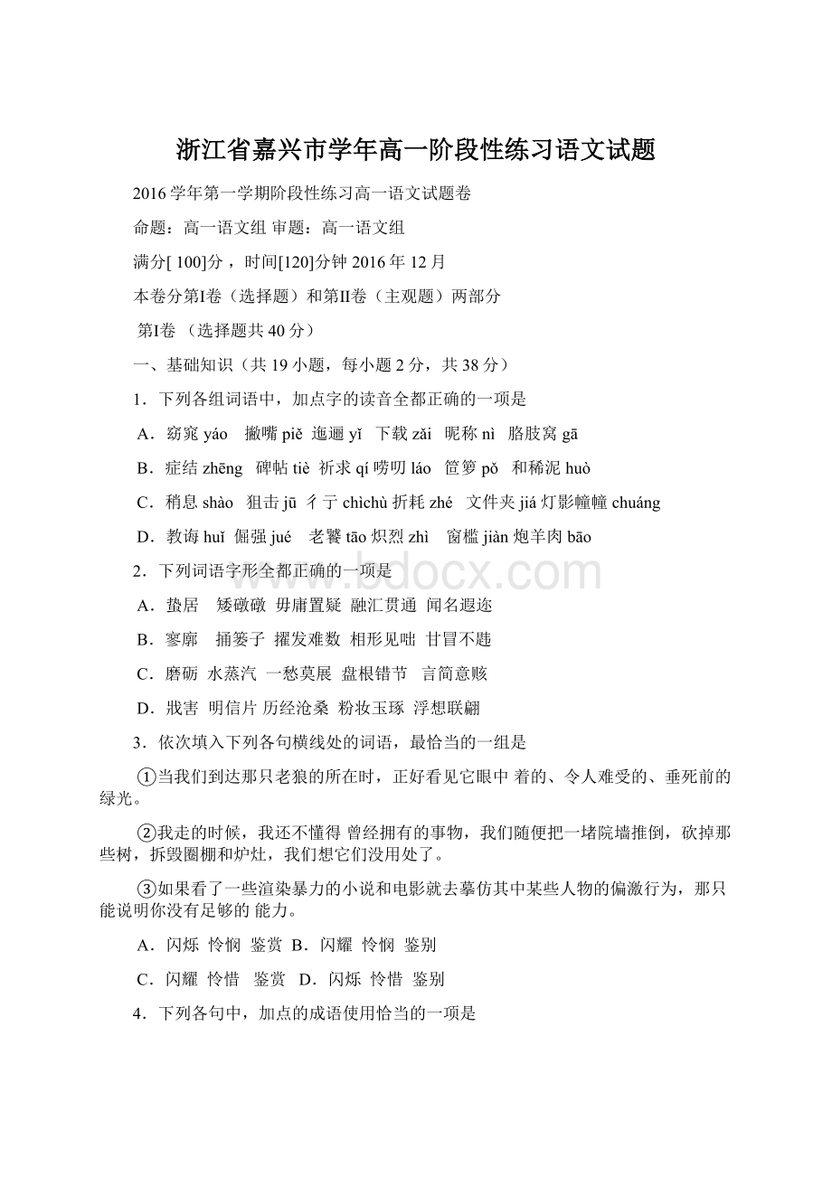 浙江省嘉兴市学年高一阶段性练习语文试题文档格式.docx