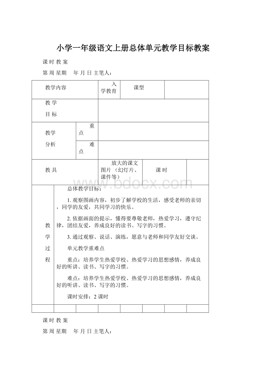 小学一年级语文上册总体单元教学目标教案.docx_第1页