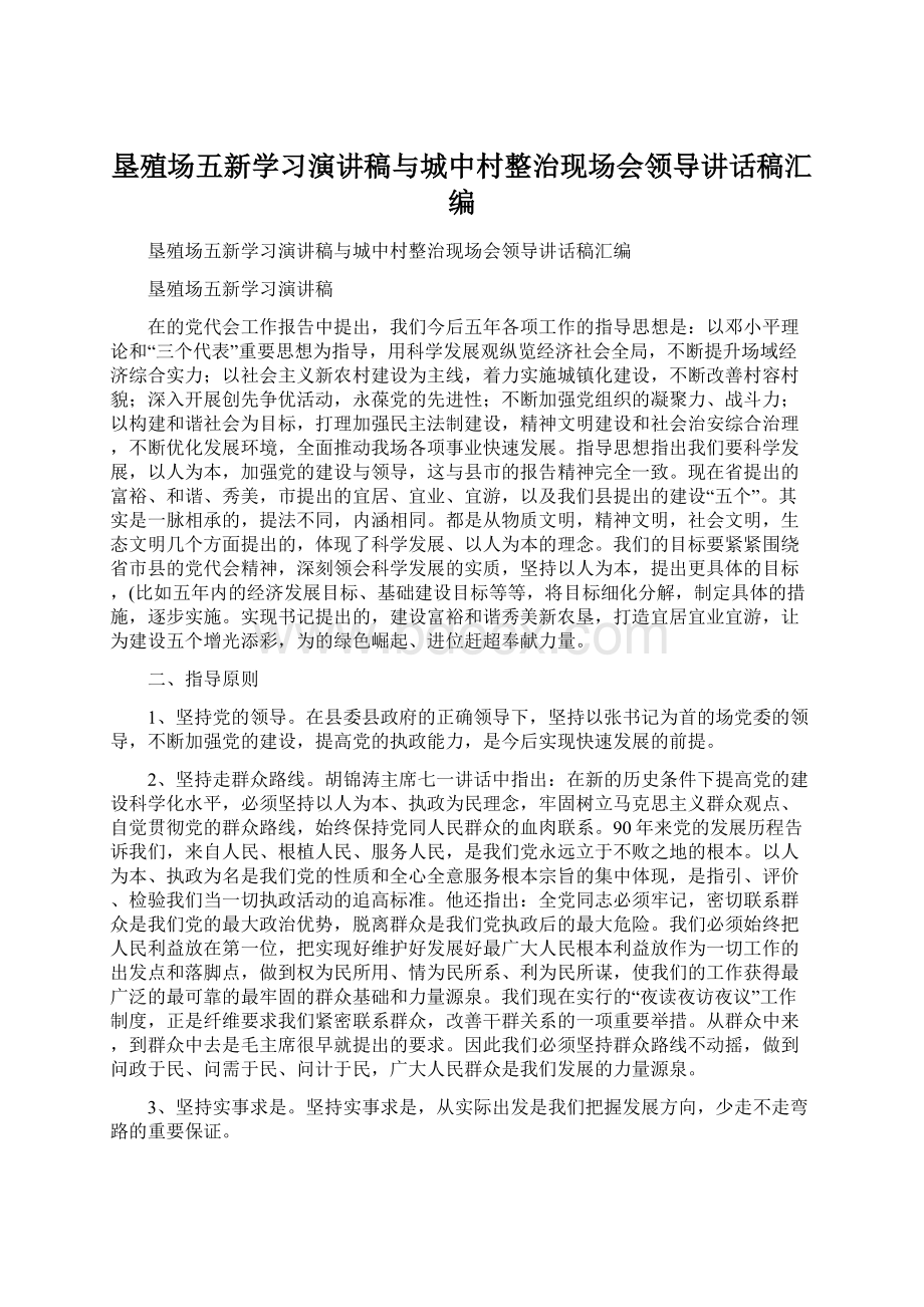 垦殖场五新学习演讲稿与城中村整治现场会领导讲话稿汇编.docx