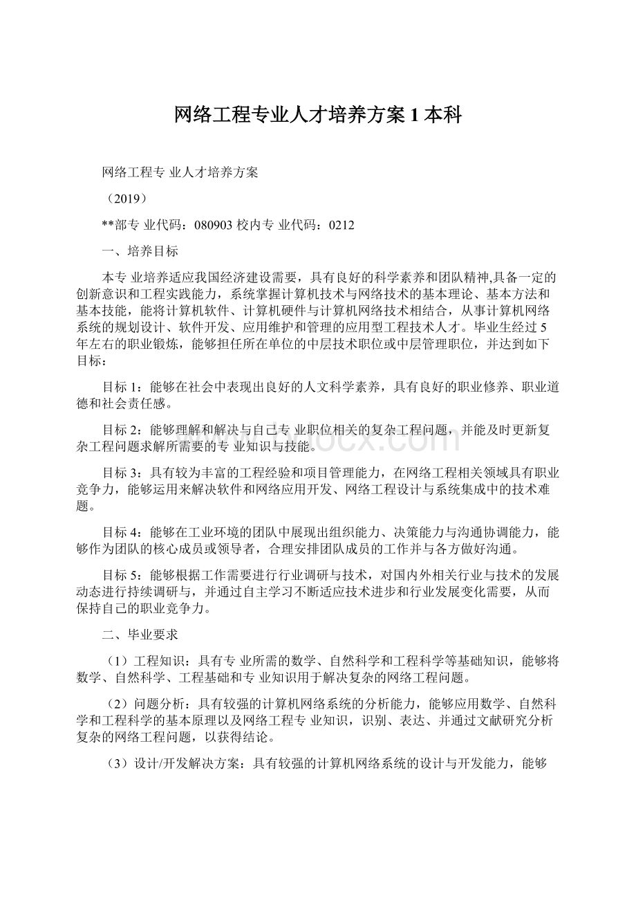 网络工程专业人才培养方案1本科.docx_第1页