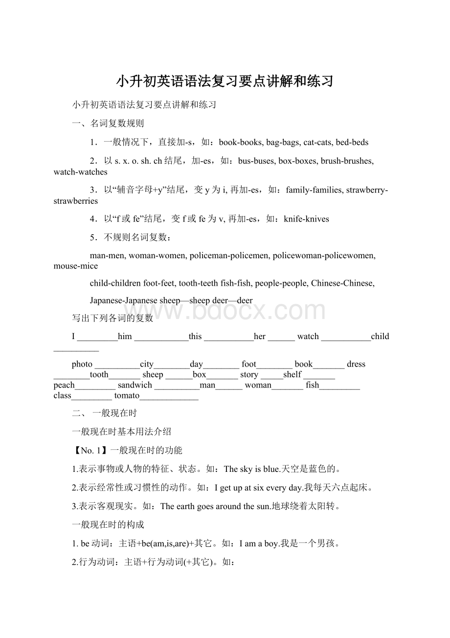 小升初英语语法复习要点讲解和练习Word格式.docx