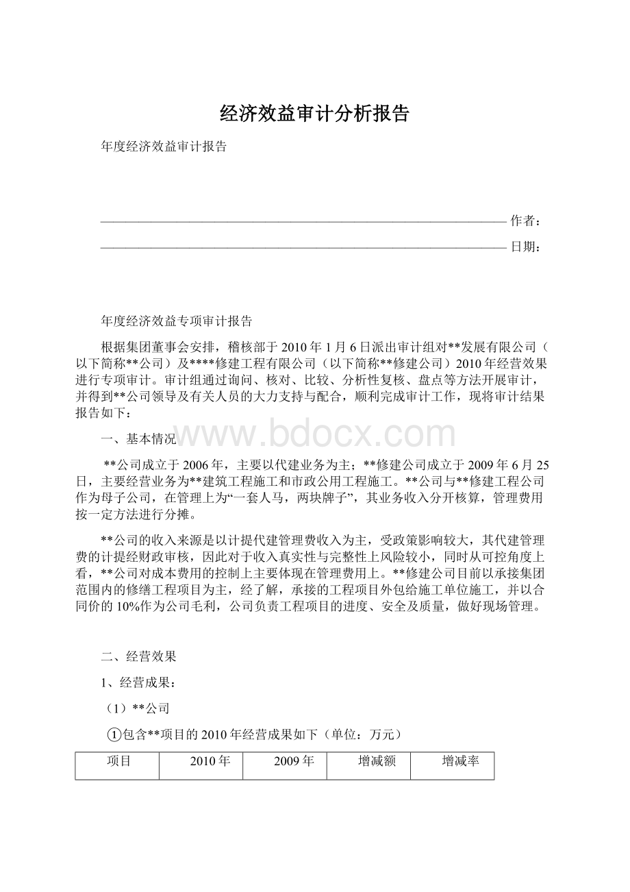 经济效益审计分析报告Word格式文档下载.docx