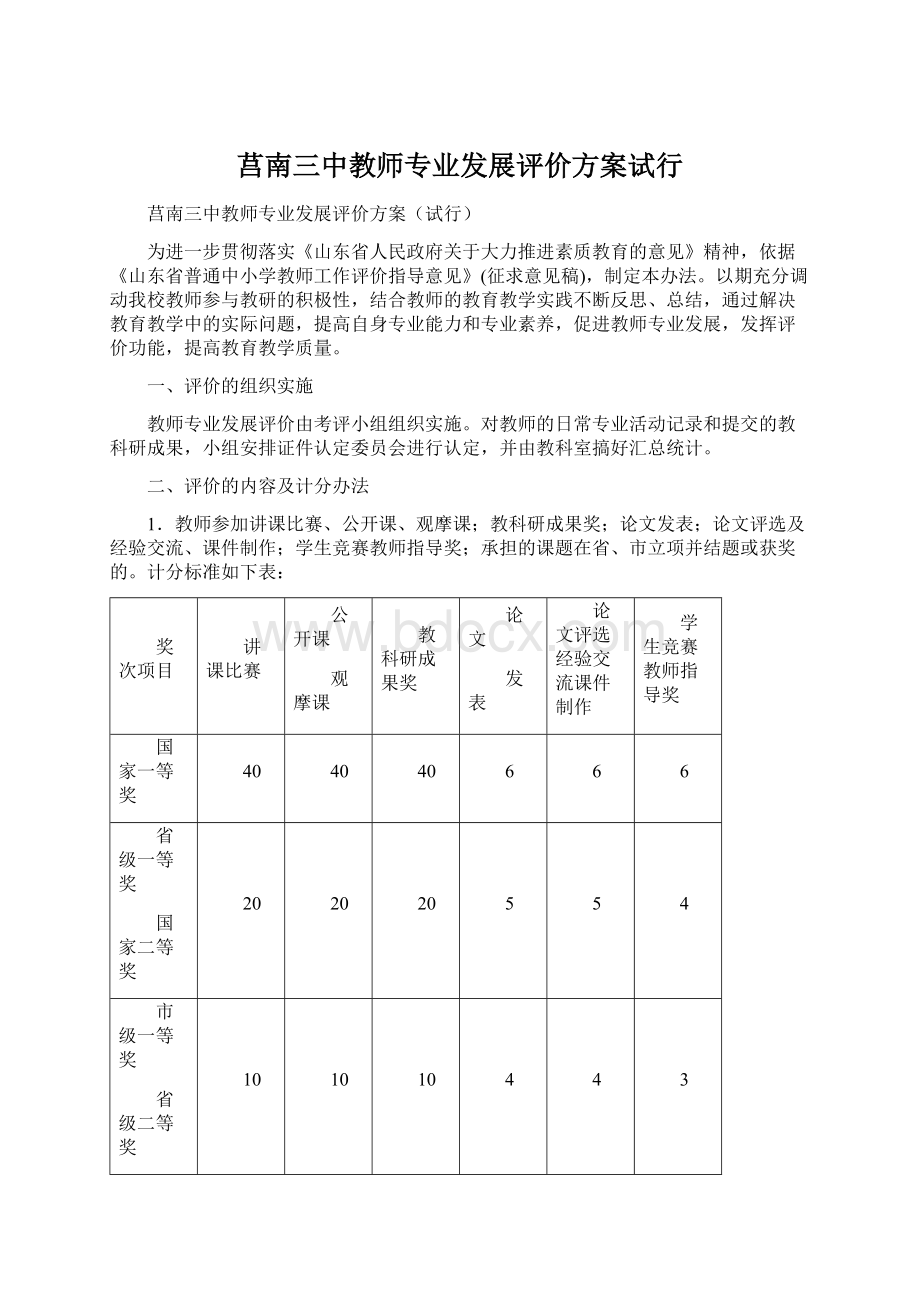 莒南三中教师专业发展评价方案试行文档格式.docx