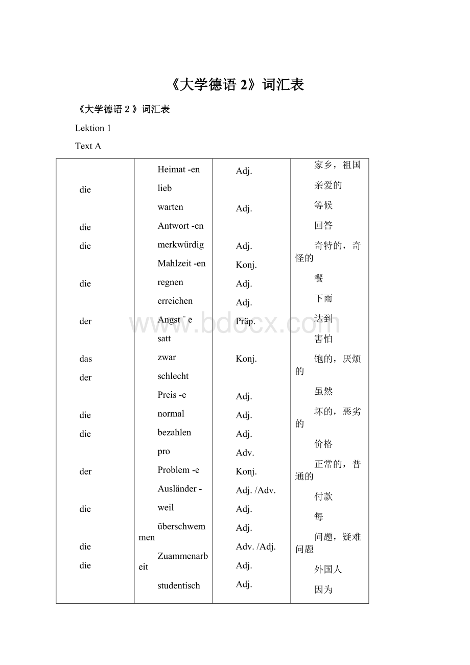 《大学德语2》词汇表Word格式文档下载.docx