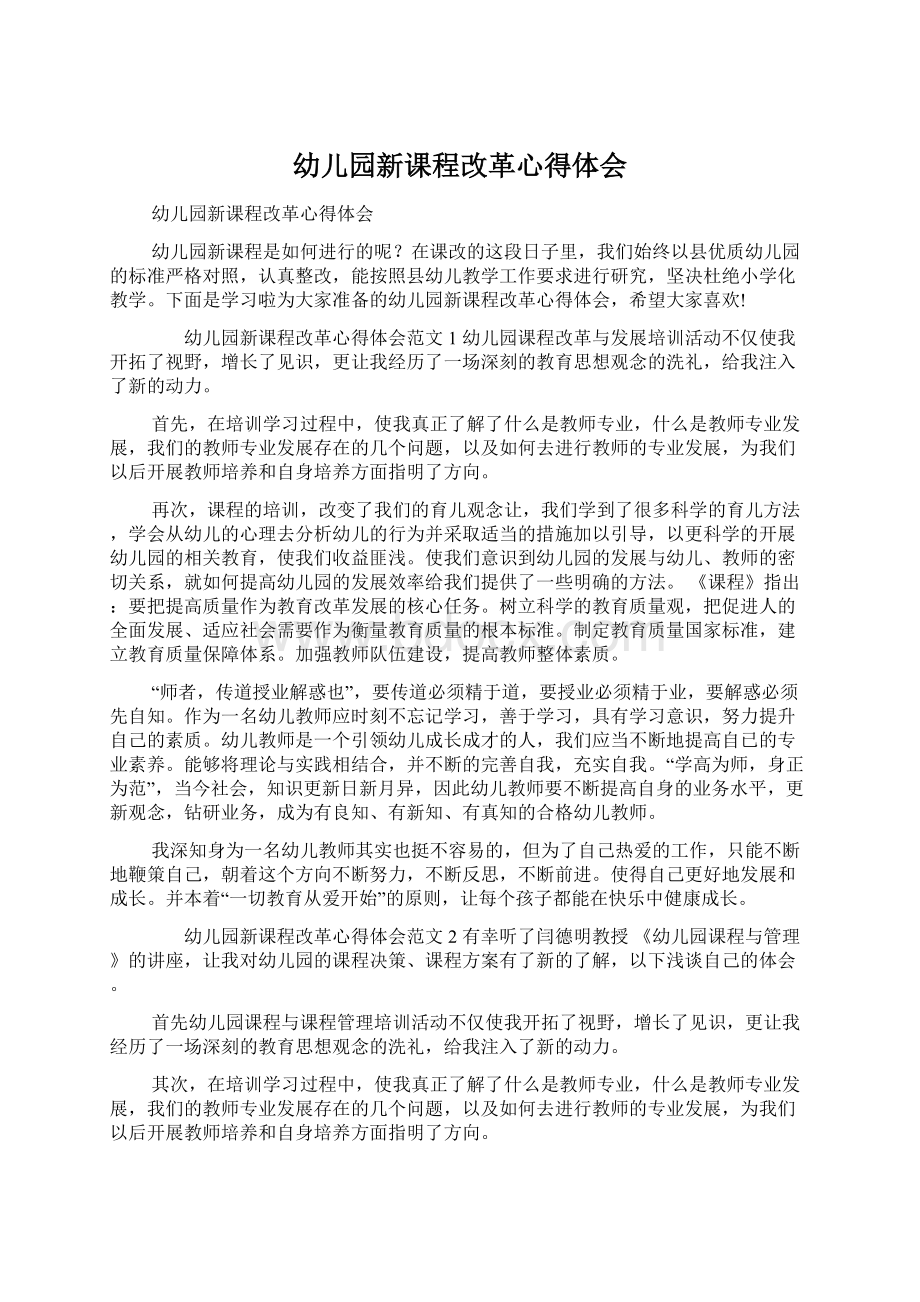 幼儿园新课程改革心得体会文档格式.docx