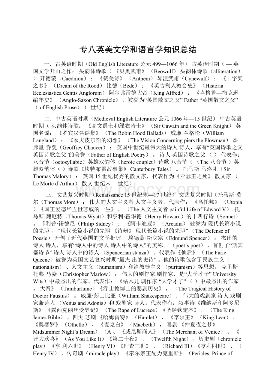 专八英美文学和语言学知识总结.docx_第1页