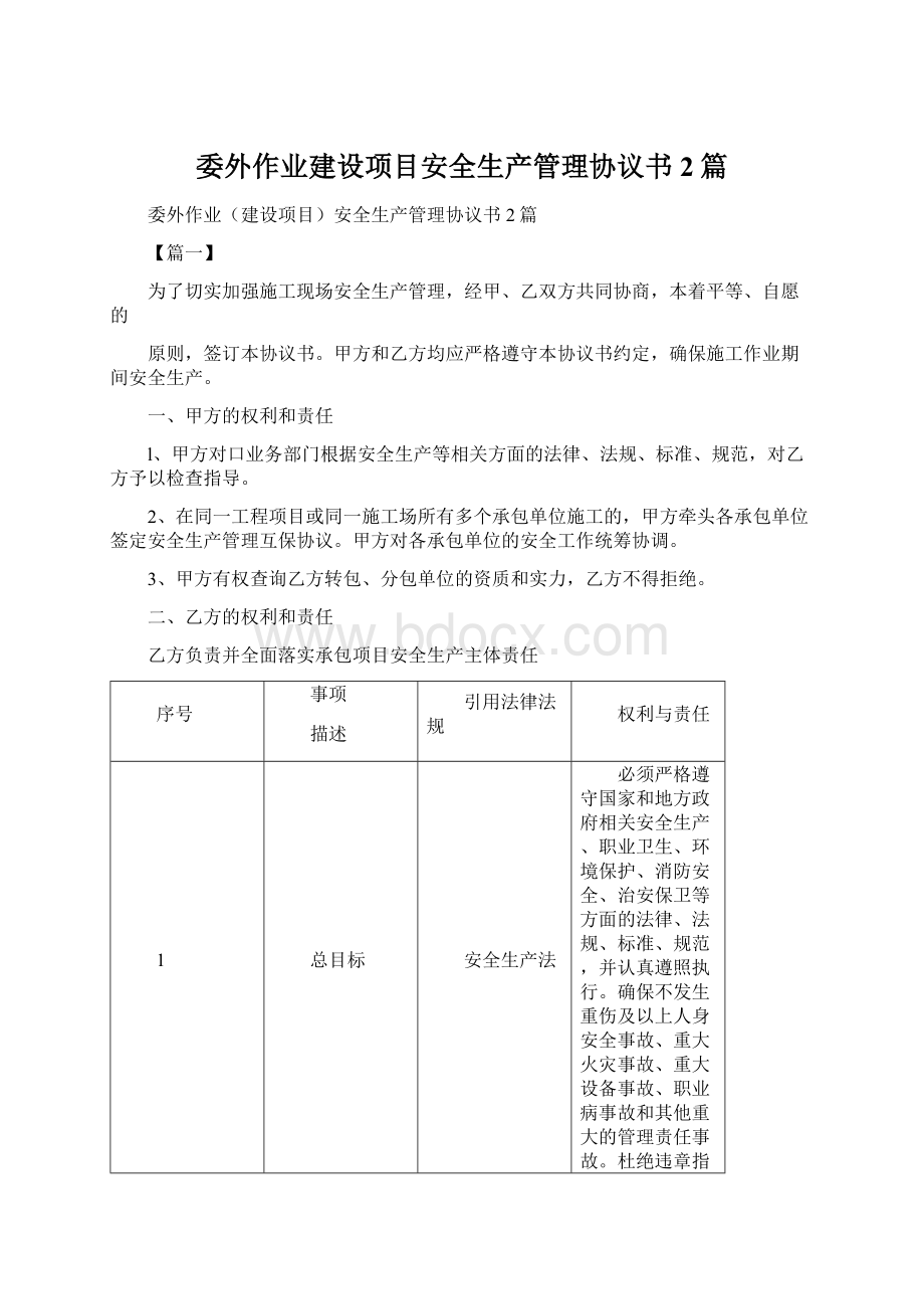 委外作业建设项目安全生产管理协议书2篇.docx_第1页