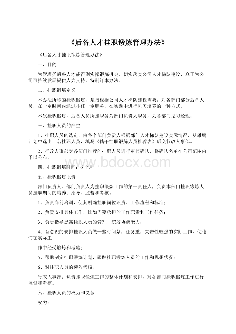 《后备人才挂职锻炼管理办法》.docx_第1页