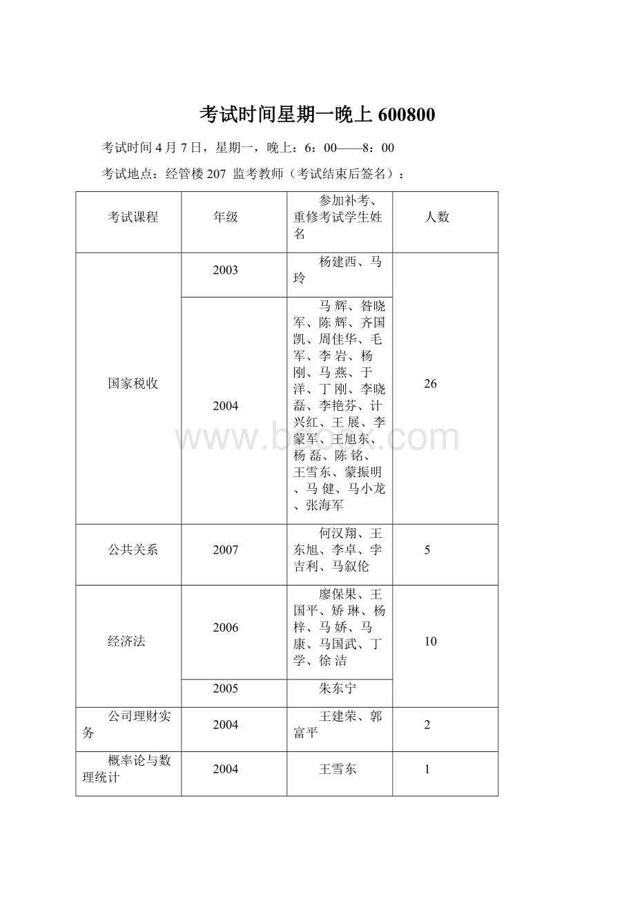 考试时间星期一晚上600800.docx