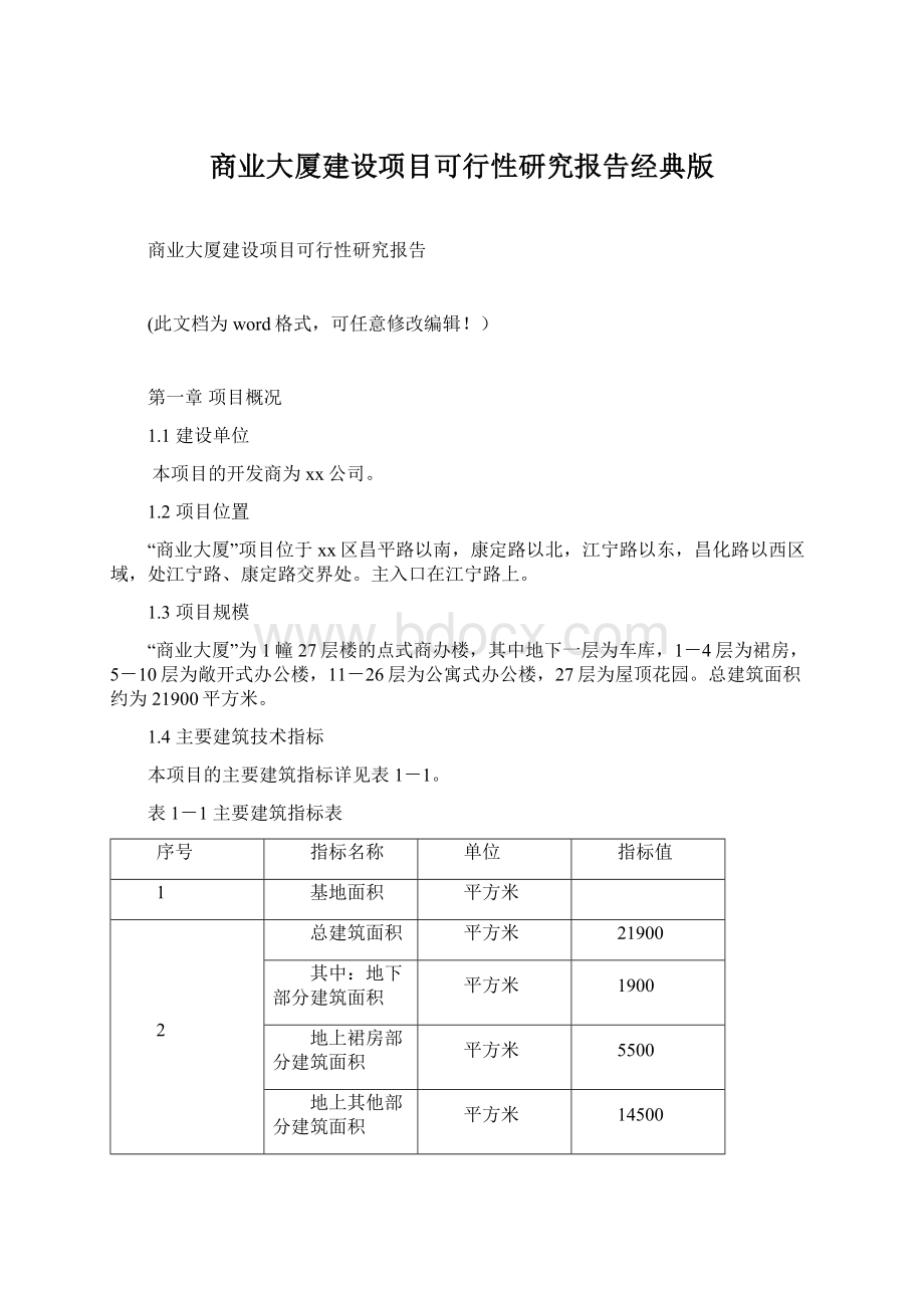 商业大厦建设项目可行性研究报告经典版Word格式.docx