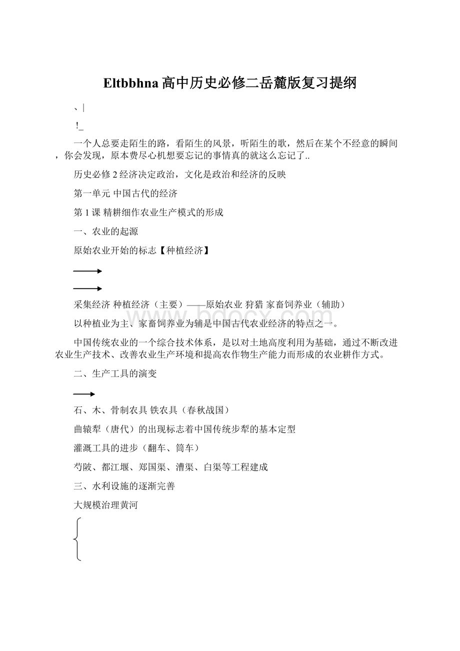 Eltbbhna高中历史必修二岳麓版复习提纲.docx