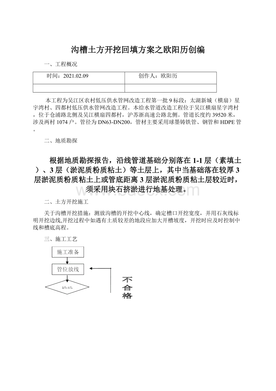 沟槽土方开挖回填方案之欧阳历创编.docx_第1页