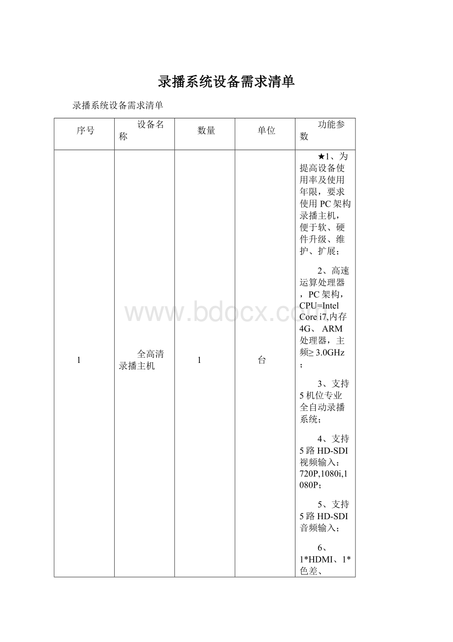 录播系统设备需求清单Word文件下载.docx