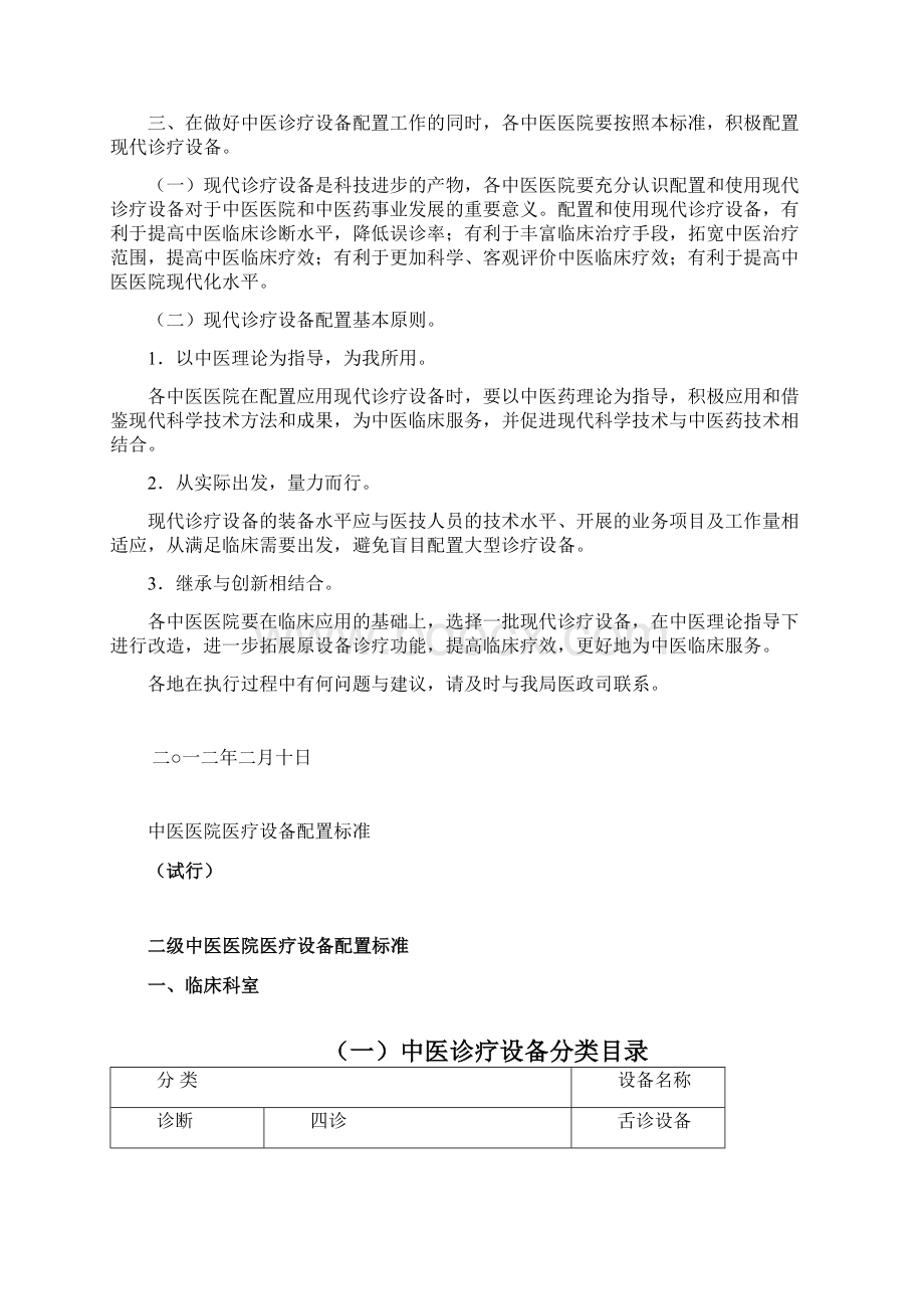 中医医院医疗设备配置标准试行Word文档格式.docx_第2页