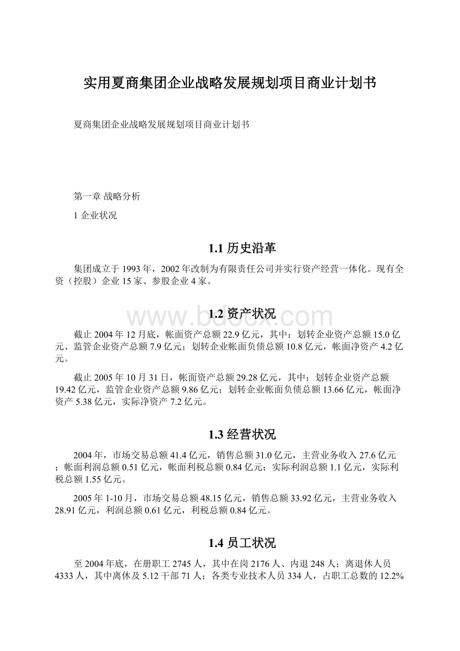 实用夏商集团企业战略发展规划项目商业计划书.docx