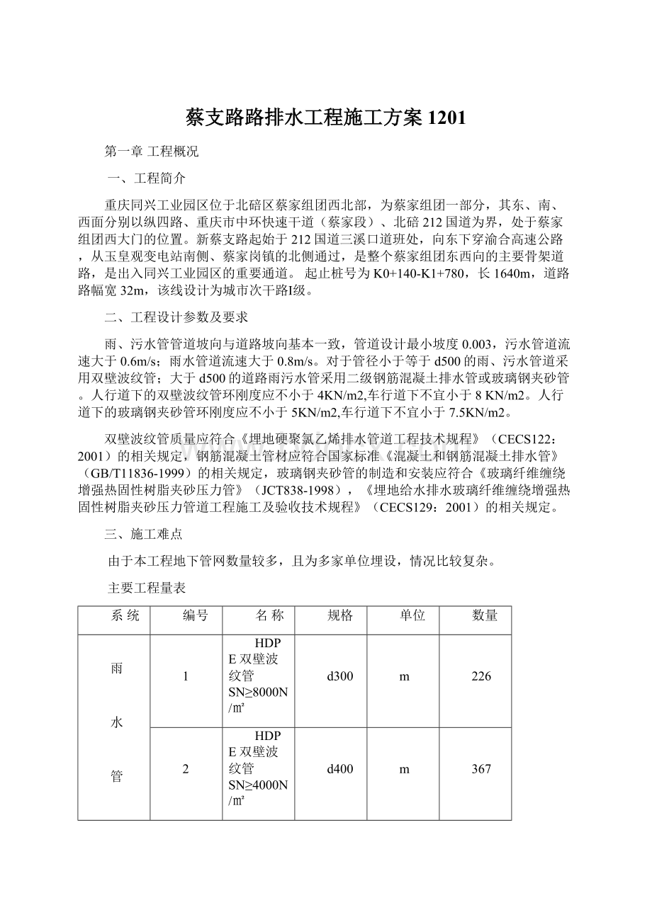 蔡支路路排水工程施工方案1201.docx_第1页