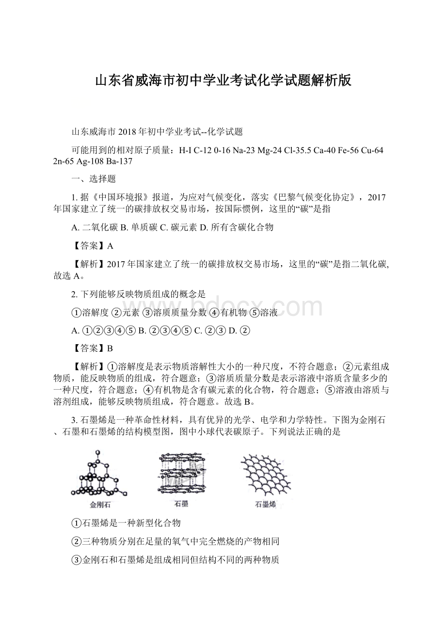 山东省威海市初中学业考试化学试题解析版Word文件下载.docx