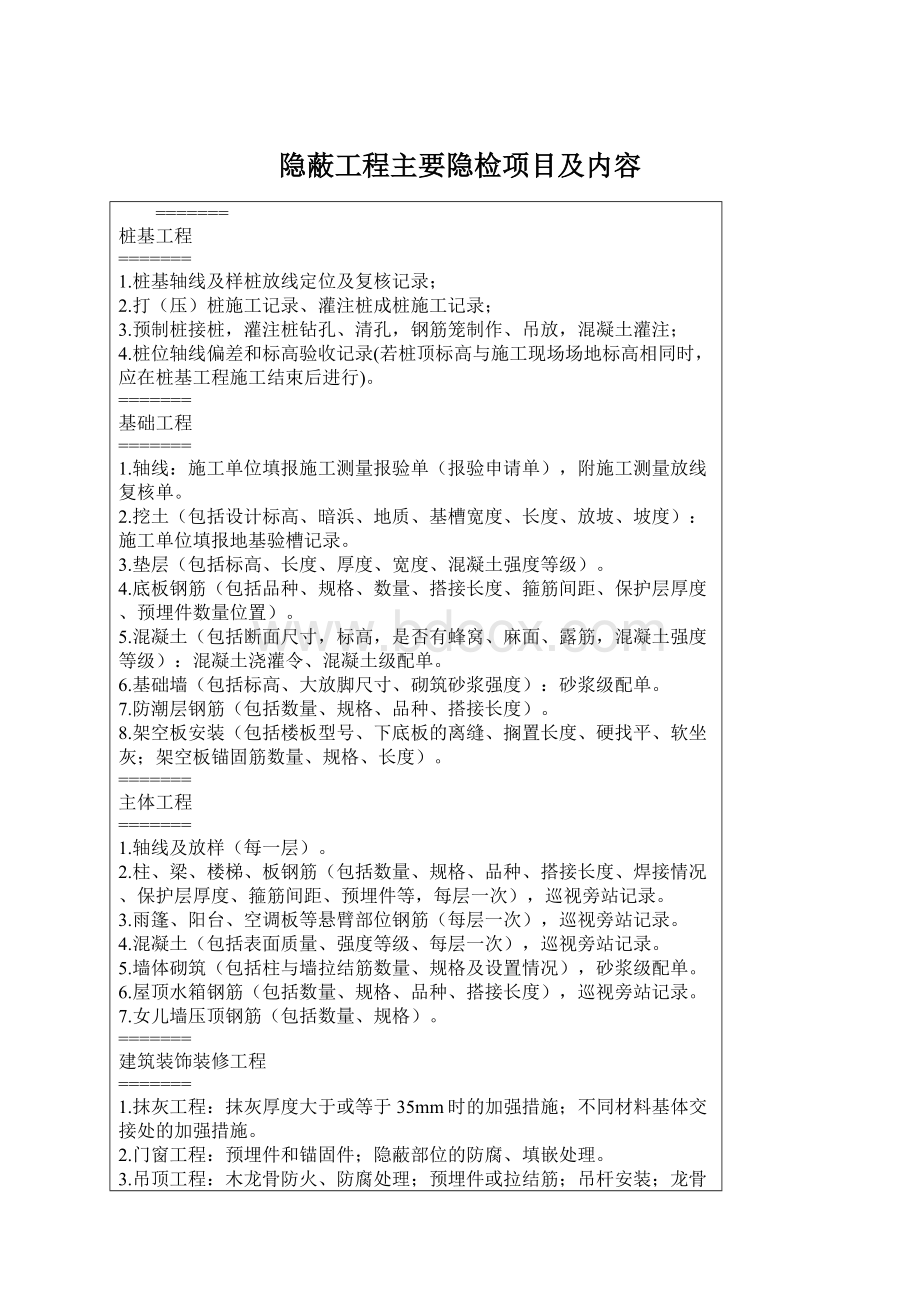 隐蔽工程主要隐检项目及内容Word下载.docx