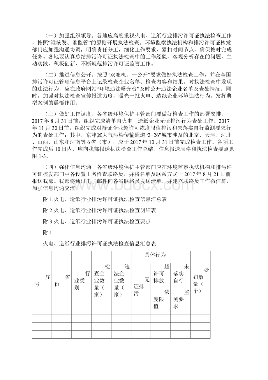 火电造纸行业排污许可证执法检查工作方案教学提纲Word格式.docx_第2页