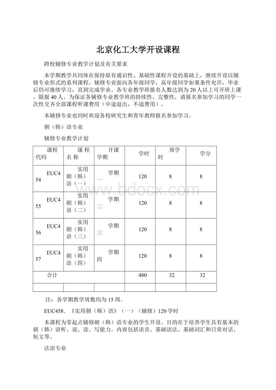 北京化工大学开设课程.docx_第1页