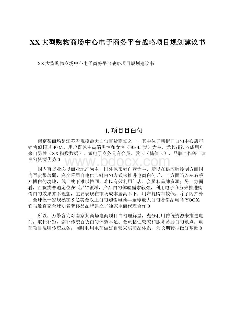 XX大型购物商场中心电子商务平台战略项目规划建议书.docx_第1页