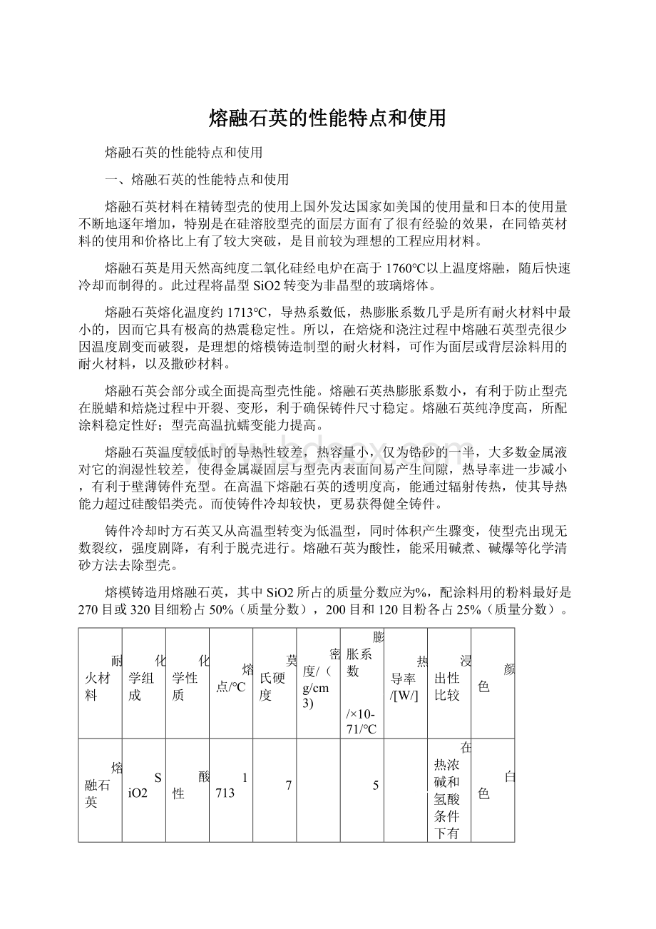 熔融石英的性能特点和使用Word格式.docx_第1页