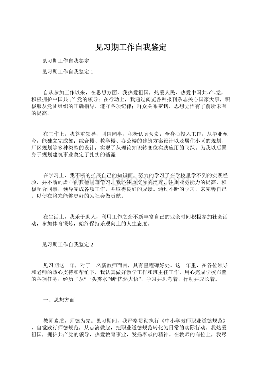 见习期工作自我鉴定Word下载.docx