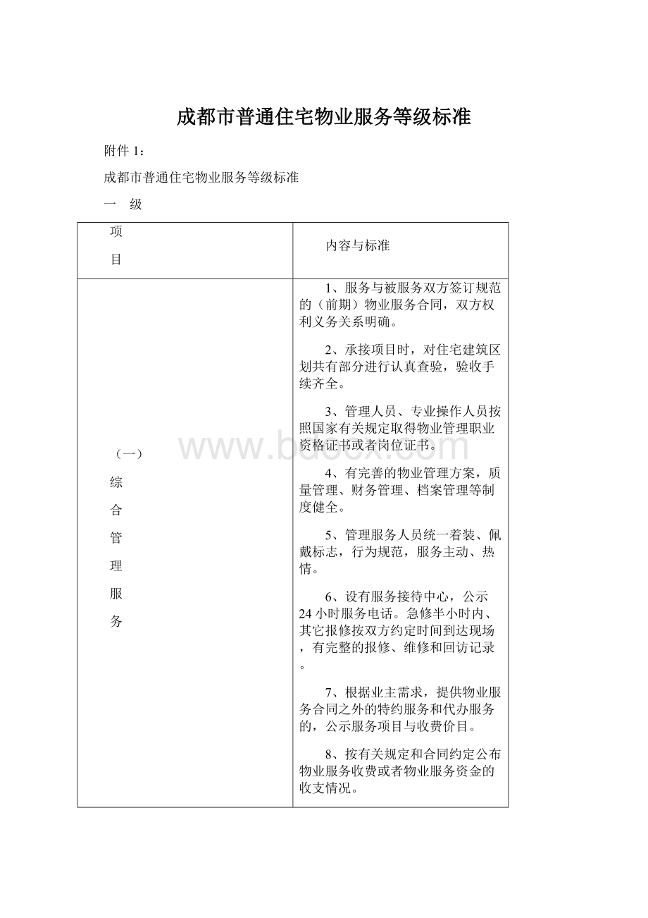 成都市普通住宅物业服务等级标准.docx_第1页