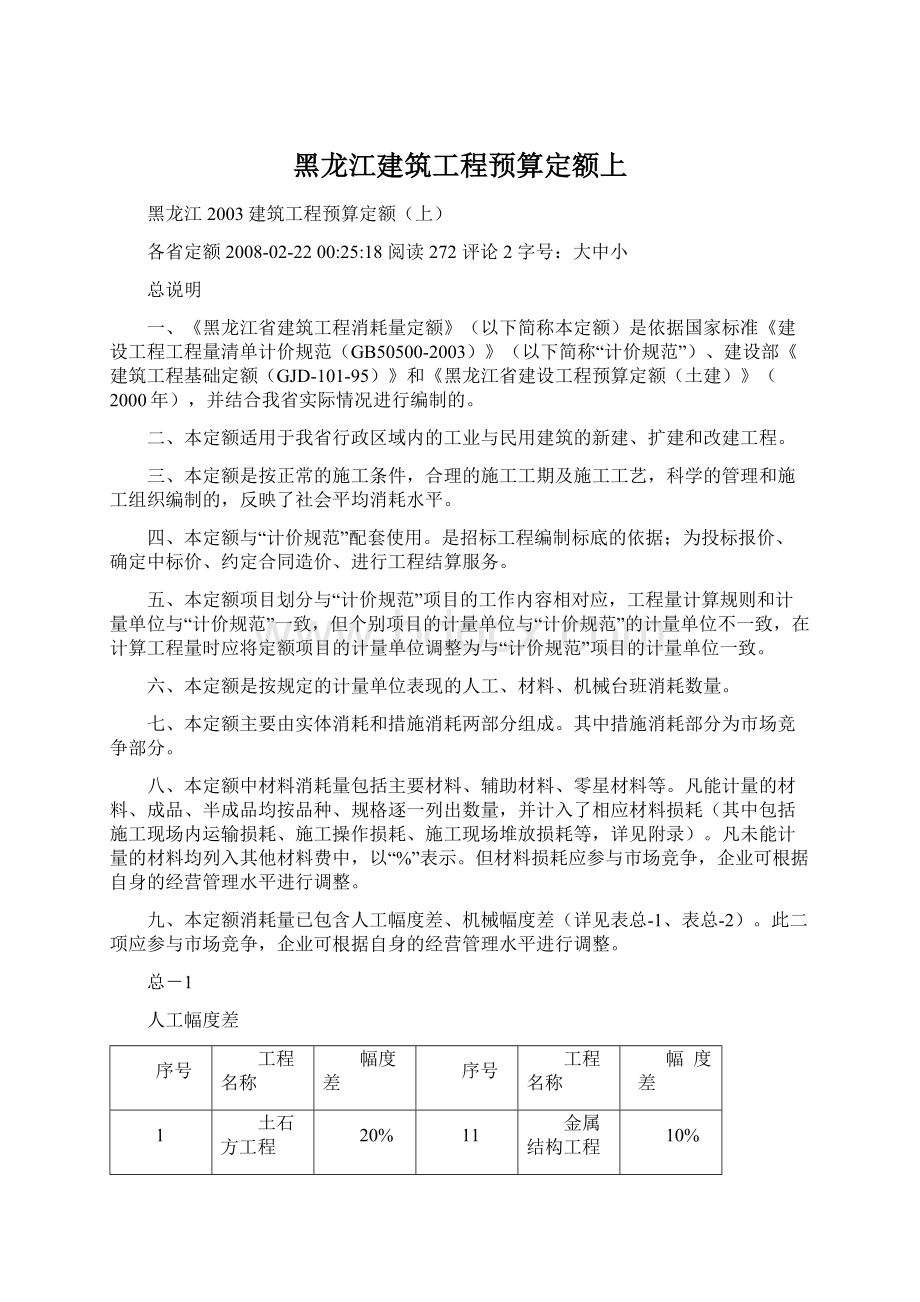 黑龙江建筑工程预算定额上.docx