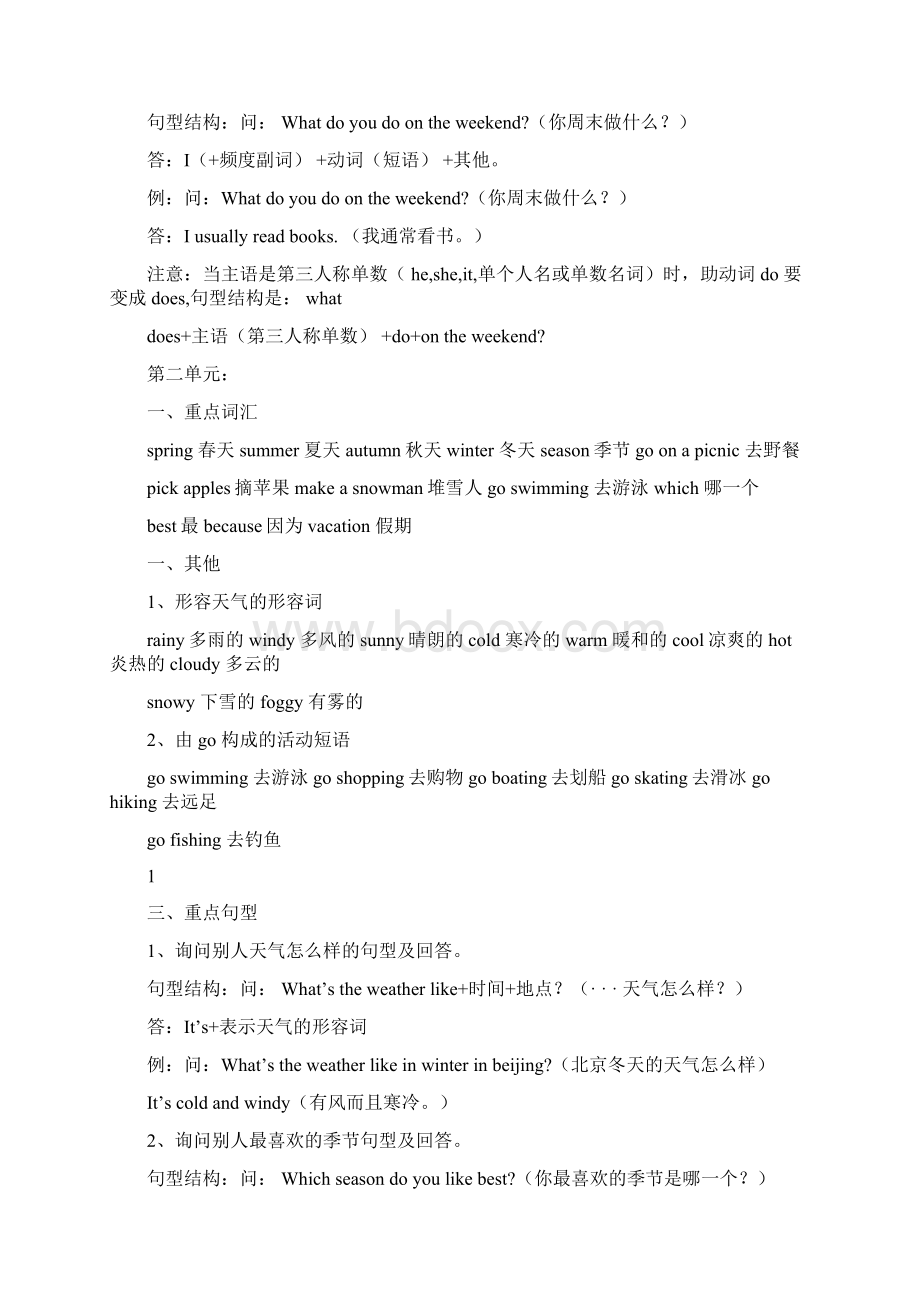 新版PEP人教版小学五年级英语下册总复习资料.docx_第2页