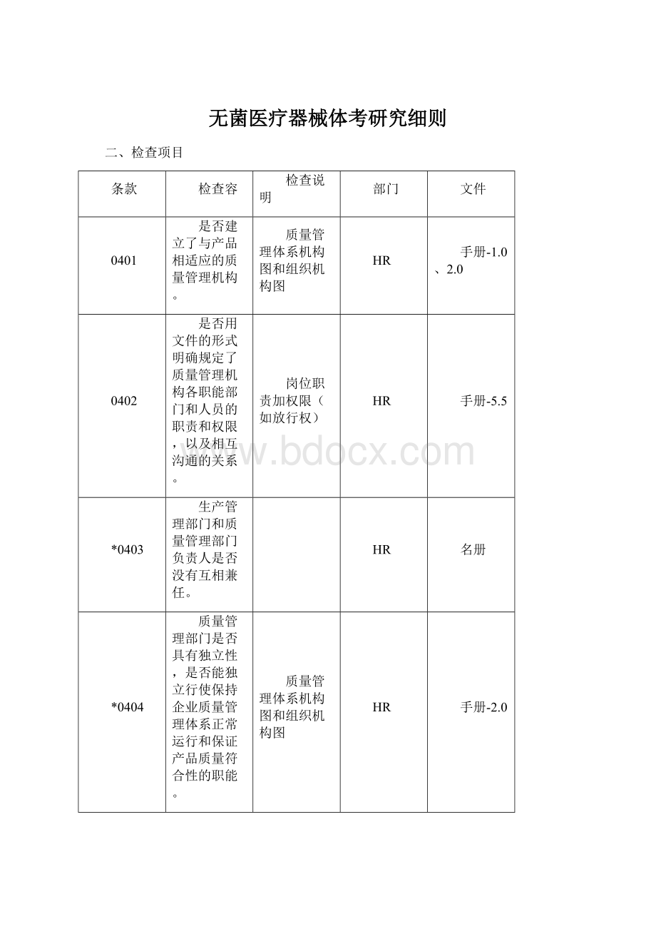 无菌医疗器械体考研究细则文档格式.docx