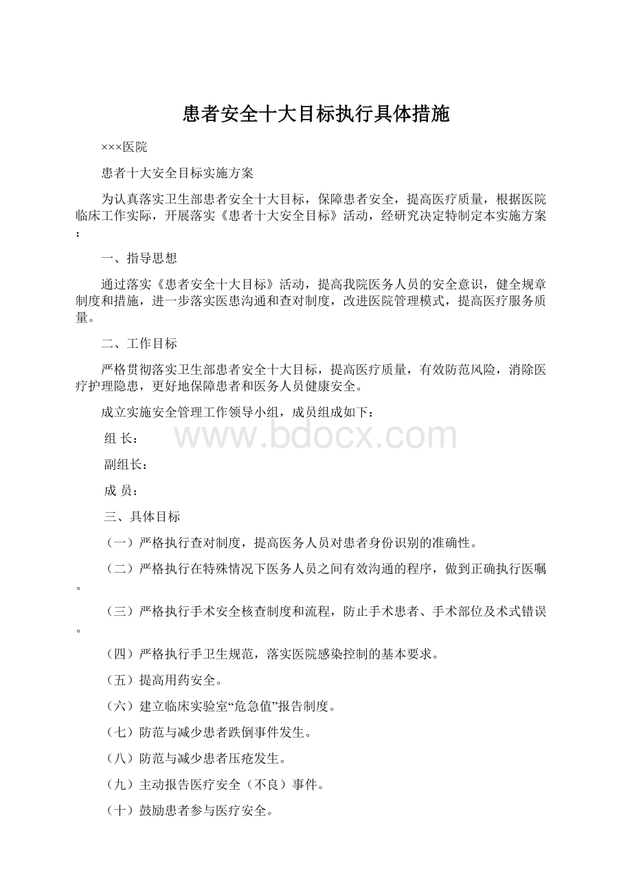 患者安全十大目标执行具体措施.docx_第1页