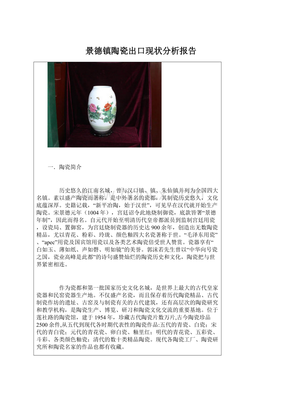 景德镇陶瓷出口现状分析报告.docx_第1页